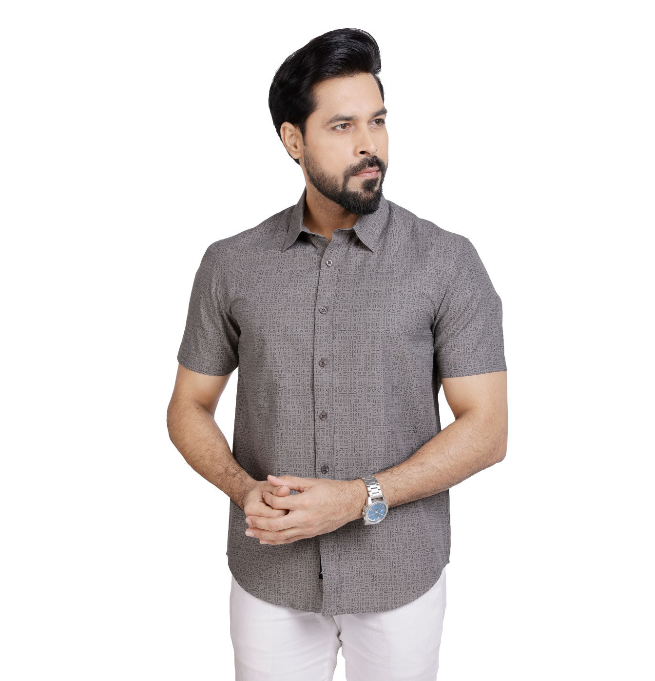 Active Fit Men's Shirt with All Maths Pattern - Half Sleeves - Grey