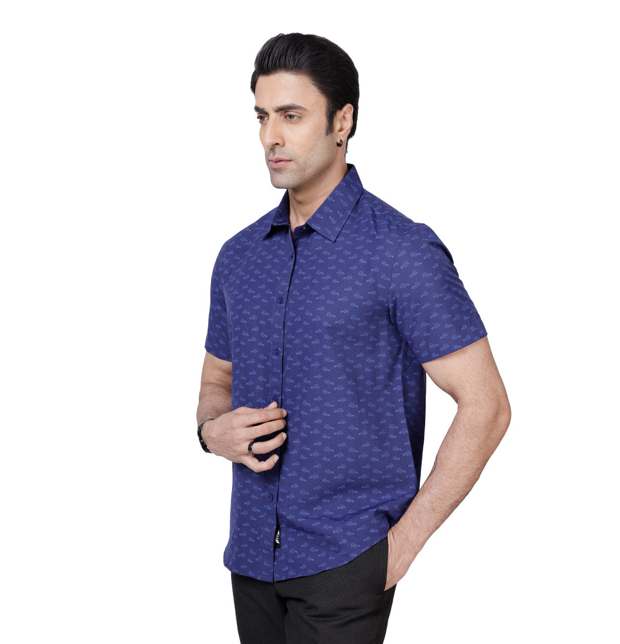 Active Fit Men's Shirt with Heard Pattern - Half Sleeves - Royal Blue