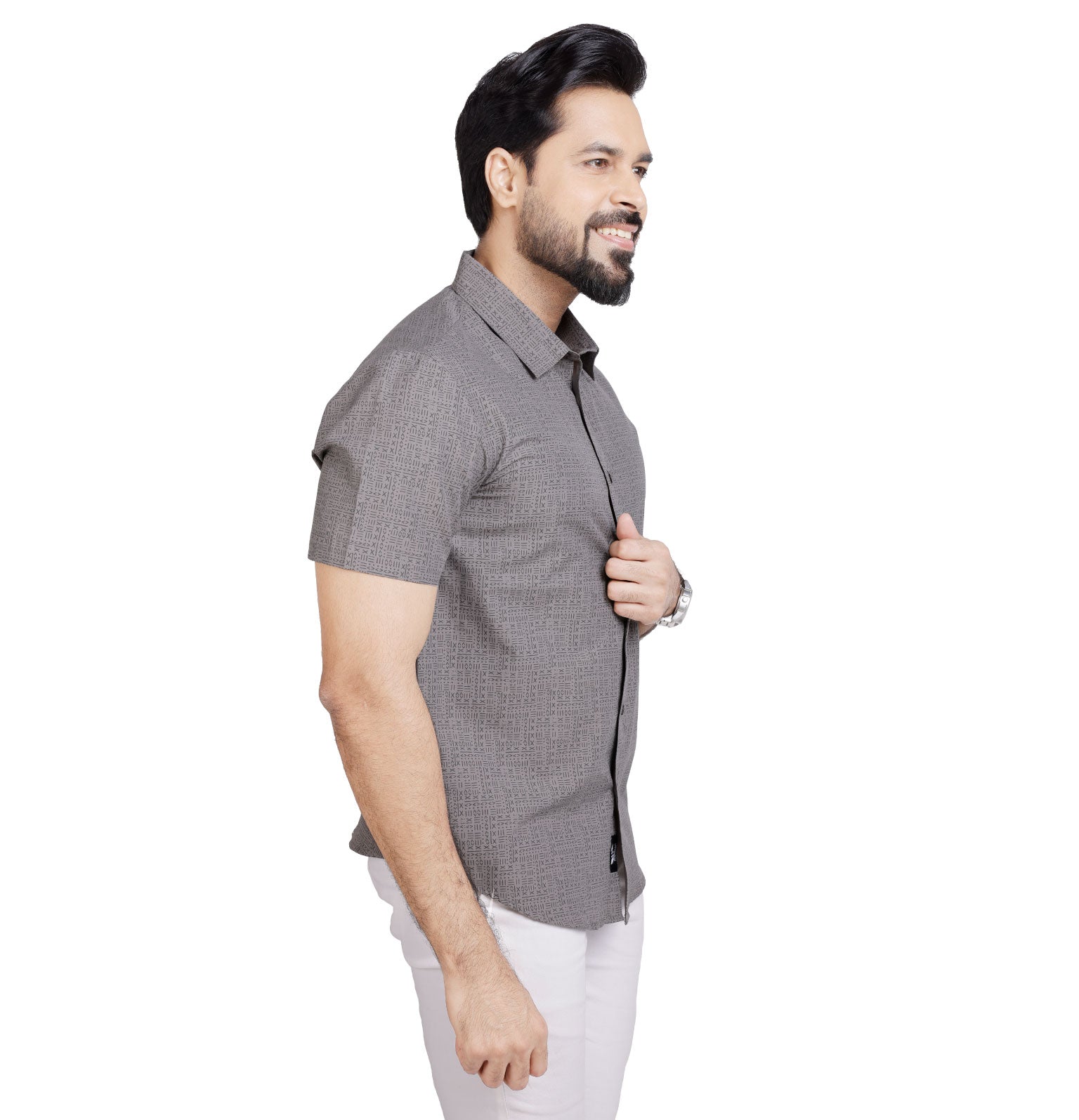 Active Fit Men's Shirt with All Maths Pattern - Half Sleeves - Grey