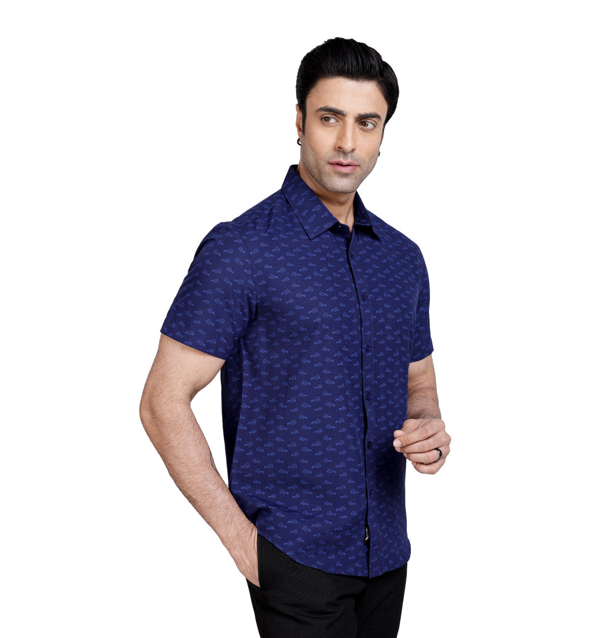 Active Fit Men's Shirt with Heard Pattern - Half Sleeves - Royal Blue