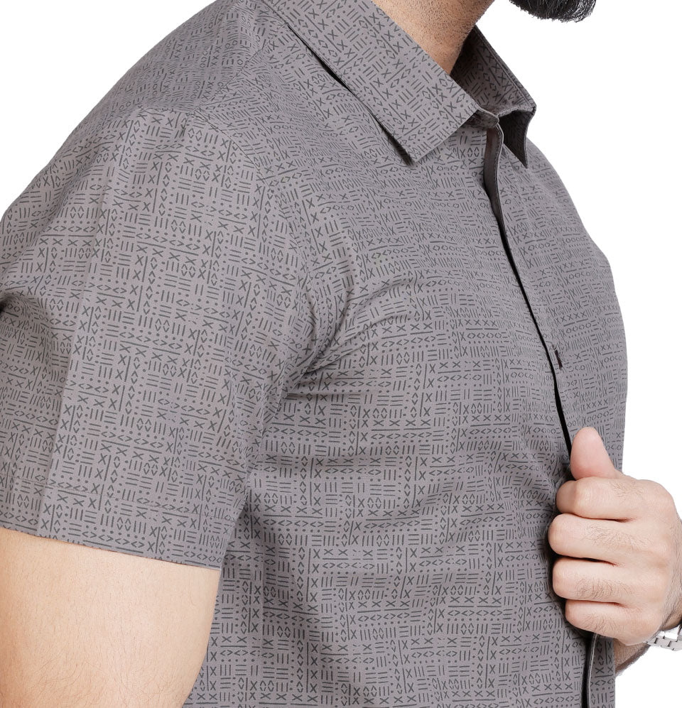 Active Fit Men's Shirt with All Maths Pattern - Half Sleeves - Grey