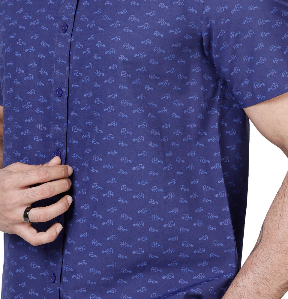 Active Fit Men's Shirt with Heard Pattern - Half Sleeves - Royal Blue
