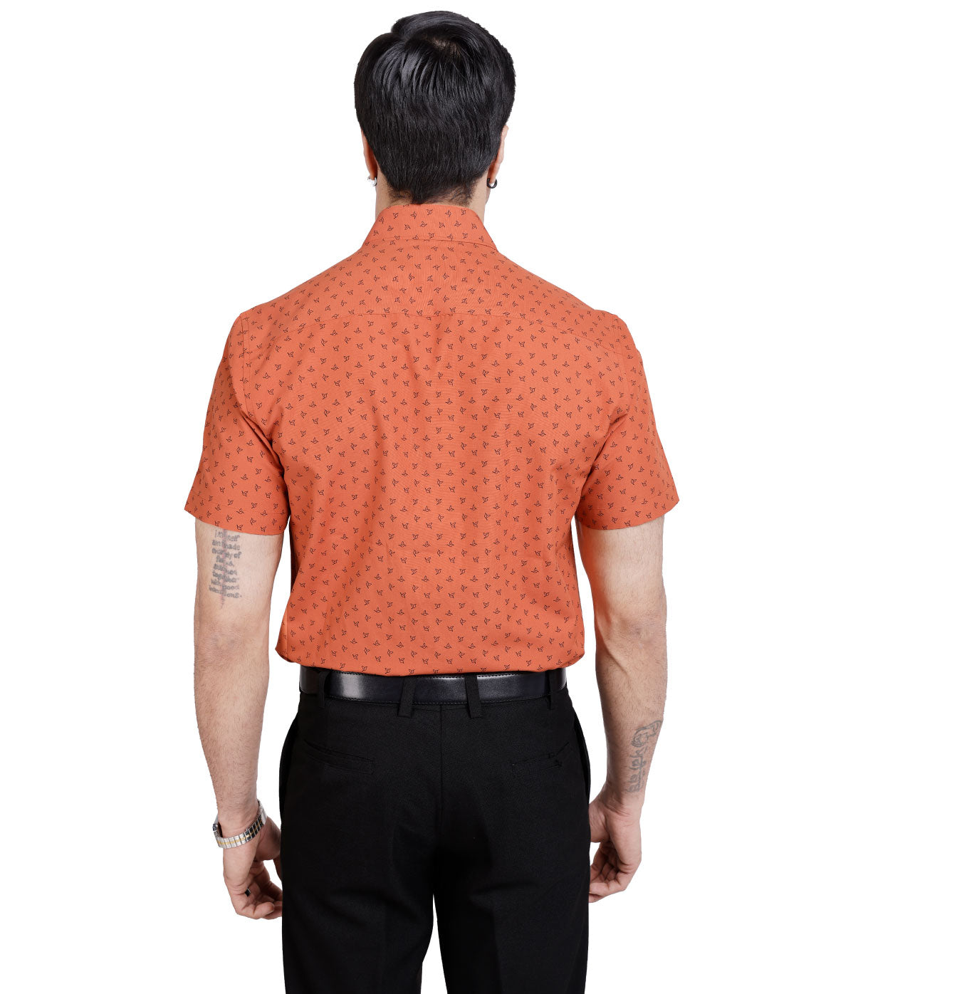 Active Fit Men's Shirt with Birdy Pattern - Half Sleeves - Rust Orange