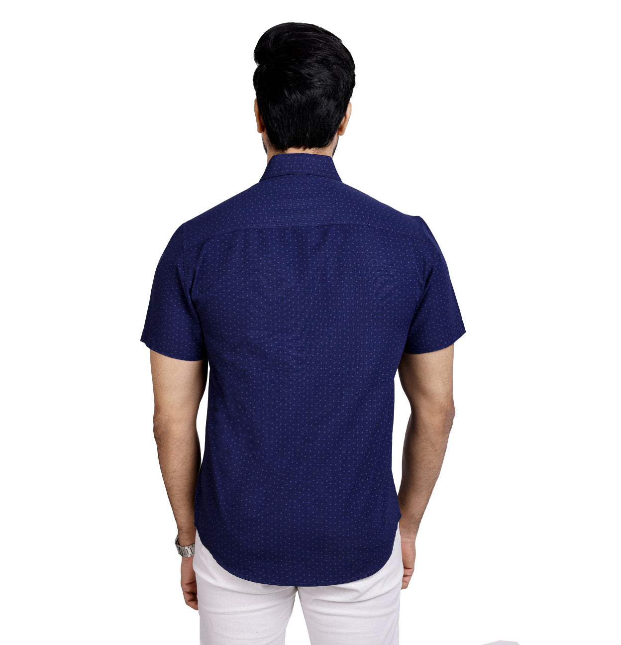Active Fit Men's Shirt with Rhombus Pattern - Half Sleeves - Royal Blue
