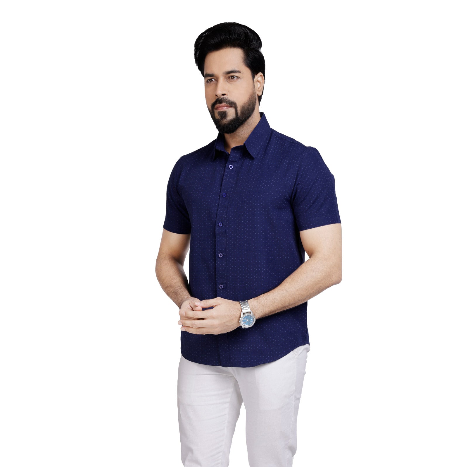 Active Fit Men's Shirt with Rhombus Pattern - Half Sleeves - Royal Blue