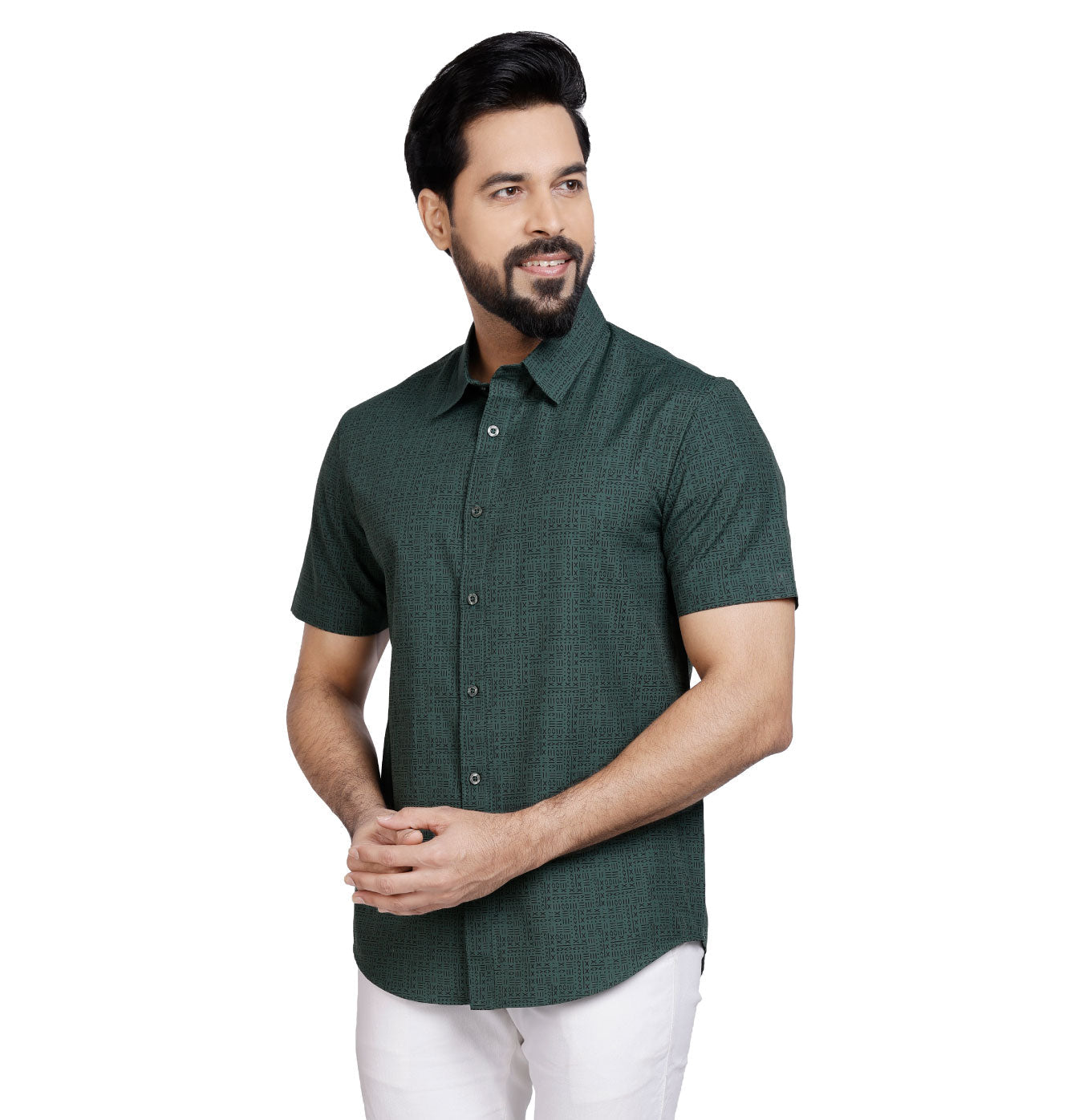 Active Fit Men's Shirt with All Maths Pattern - Half Sleeves - Green
