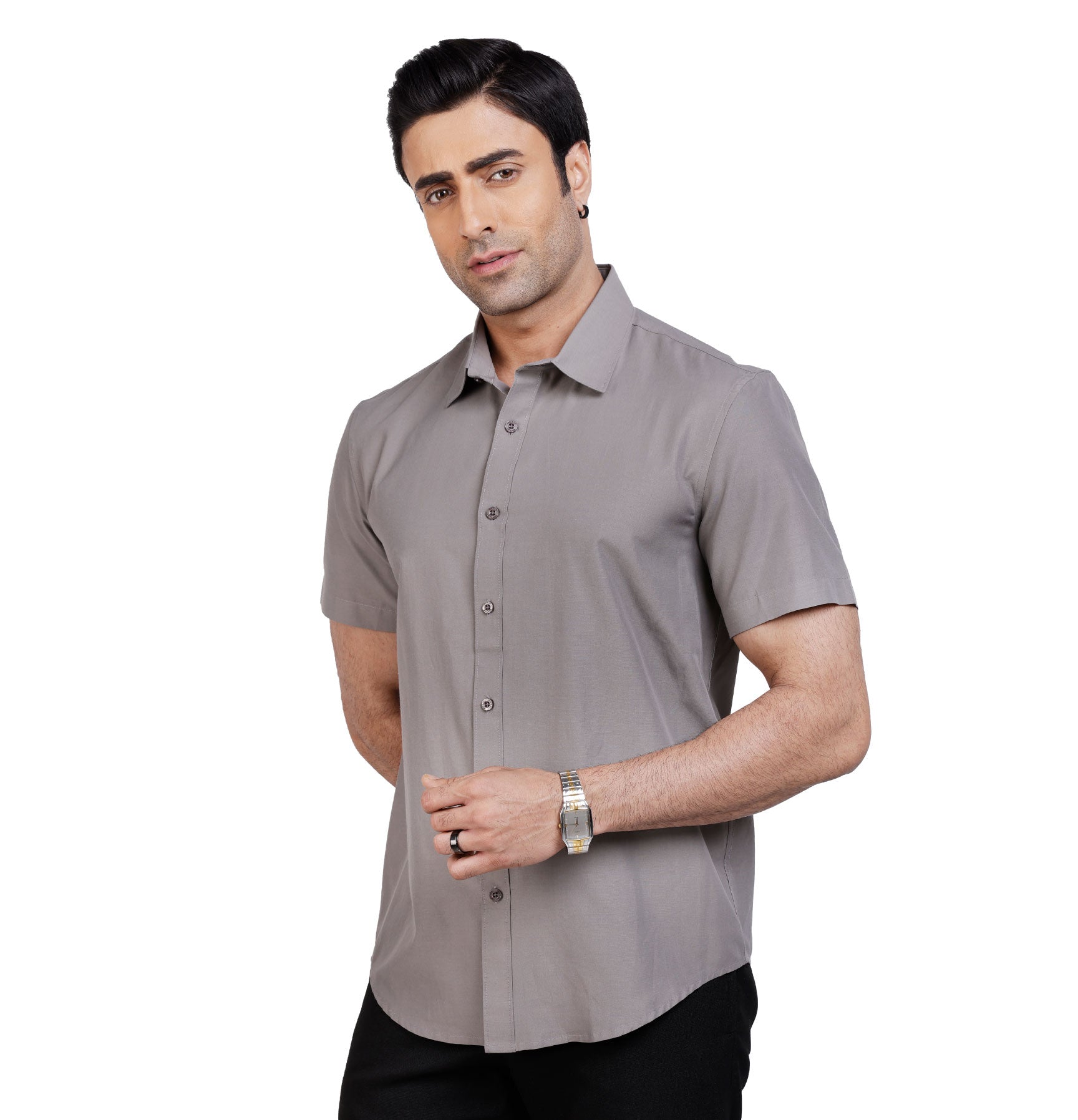 Active Fit Men's Shirt with Solid Pattern - Half Sleeves - Grey