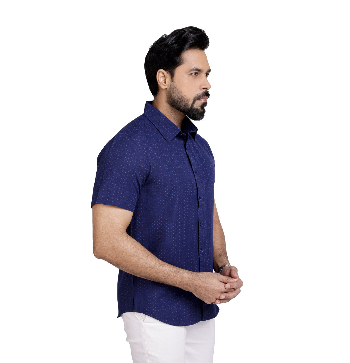 Active Fit Men's Shirt with Rhombus Pattern - Half Sleeves - Royal Blue