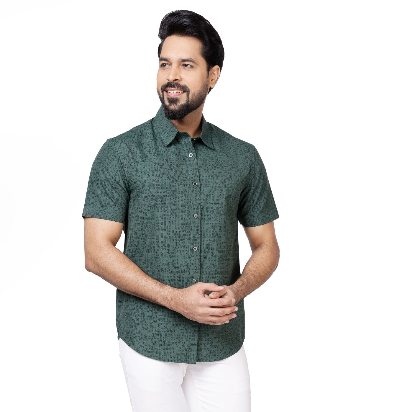 Active Fit Men's Shirt with All Maths Pattern - Half Sleeves - Green