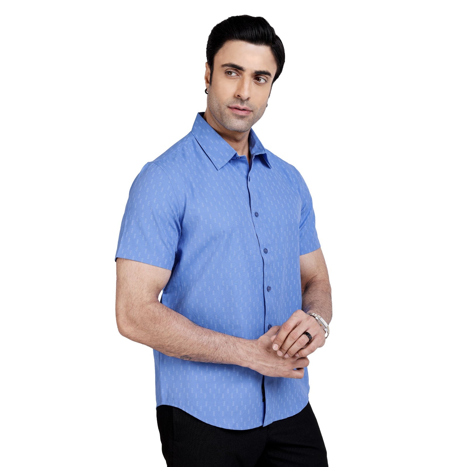 Active Fit Men's Shirt with Minimal Pattern - Half Sleeves - Blue Bonnet