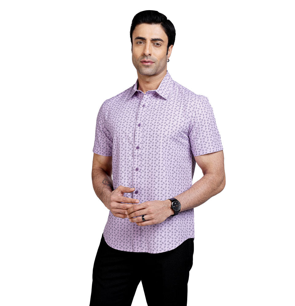 Active Fit Men's Shirt with Leaves Pattern - Half Sleeves - Orchid Patel