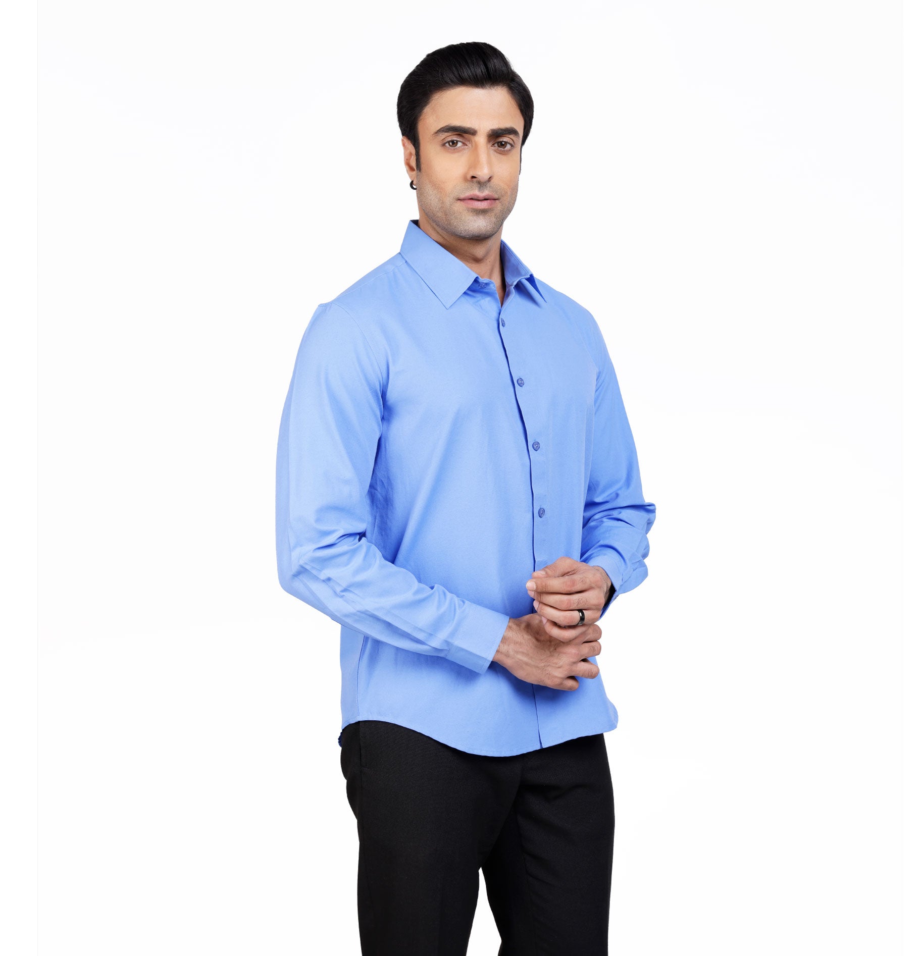 Active Fit Men's Shirt with Solid Pattern - Full Sleeves - Blue Bonnet