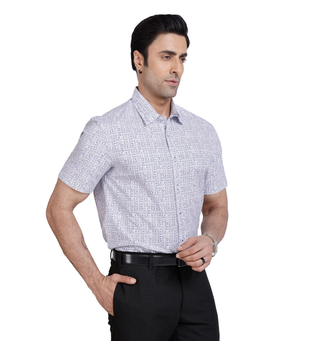 Active Fit Men's Shirt with All Maths Pattern - Half Sleeves - White