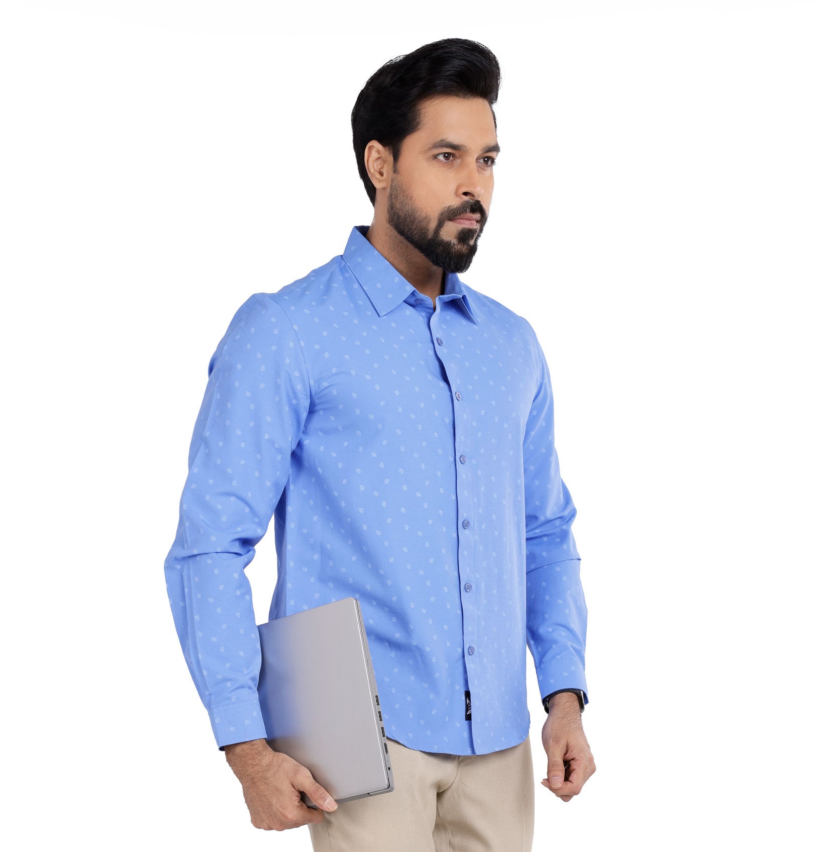 Active Fit Men's Shirt with Spiral Pattern - Full Sleeves - Blue Bonnet