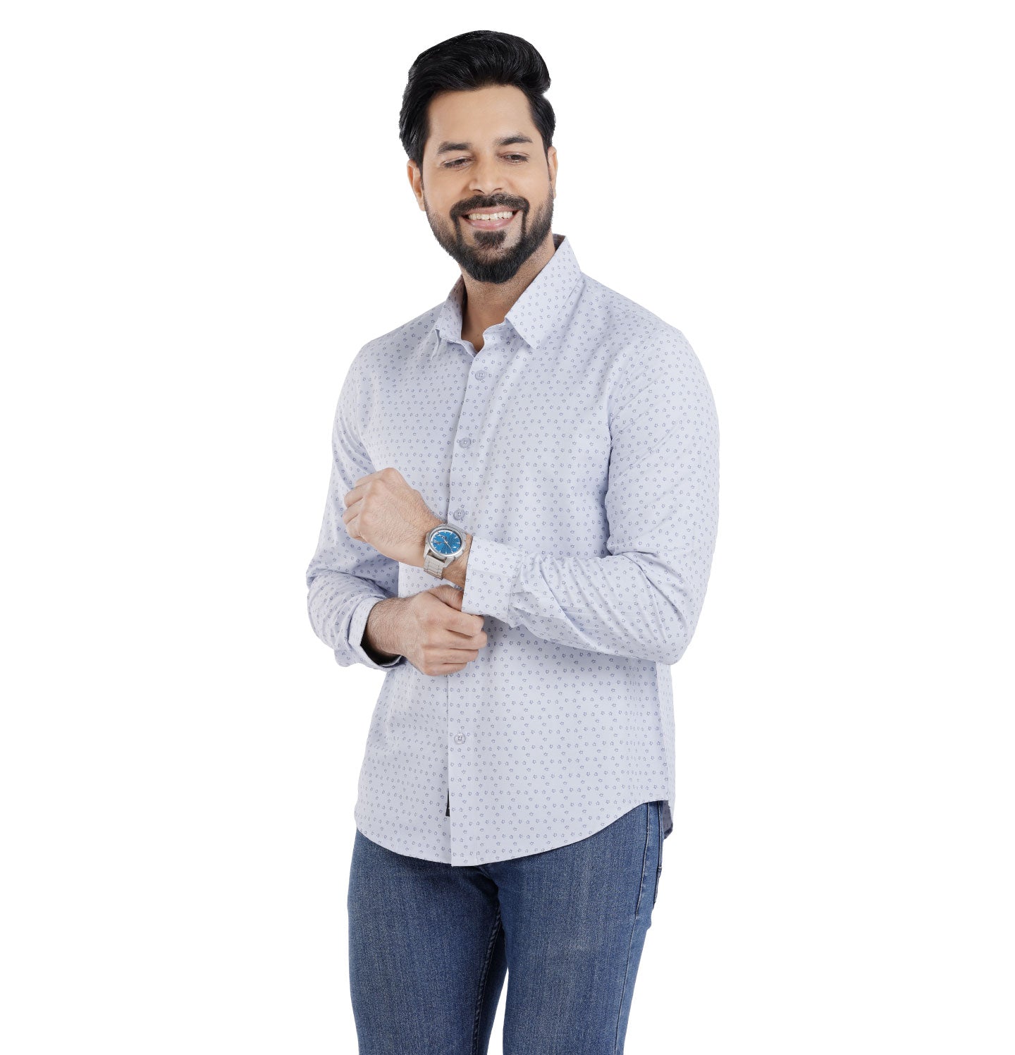 Active Fit Men's Shirt with Dreamteam Pattern - Full Sleeves - Ice Blue