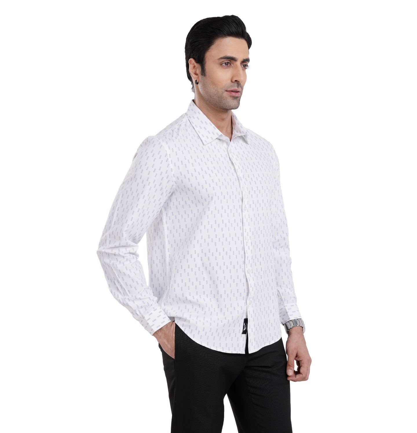 Active Fit Men's Shirt with Minimal Pattern - Full Sleeves - White