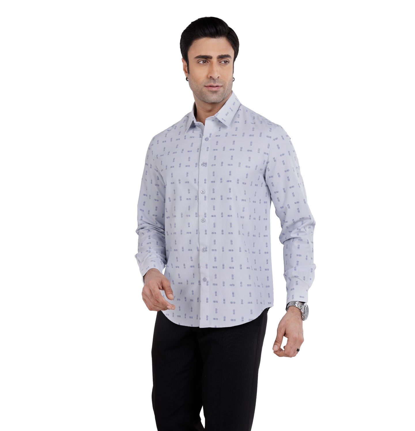 Active Fit Men's Shirt with Tribal Pattern - Full Sleeves - Ice Blue
