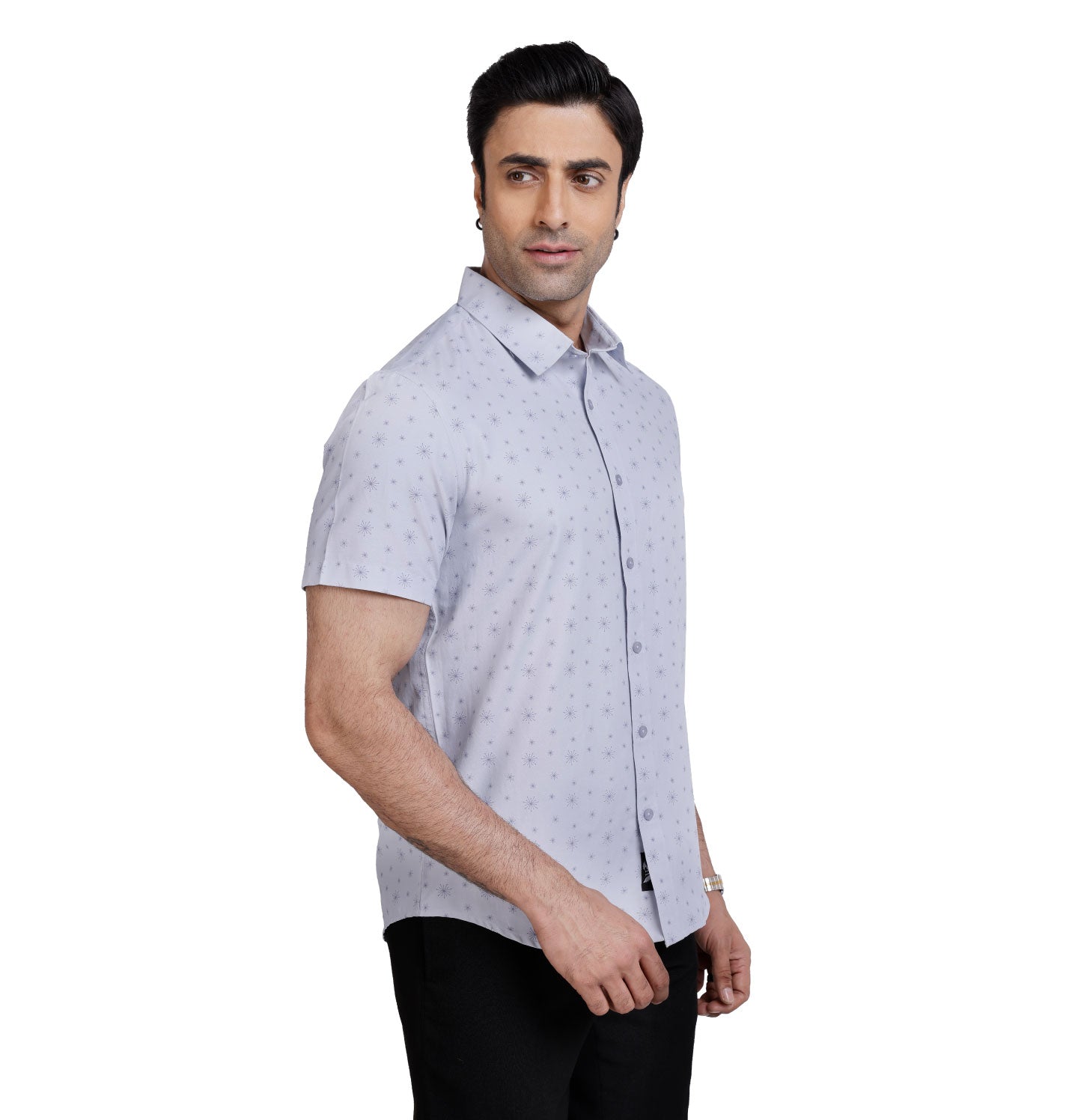 Active Fit Men's Shirt with Crackers Pattern - Half Sleeves - Ice Blue