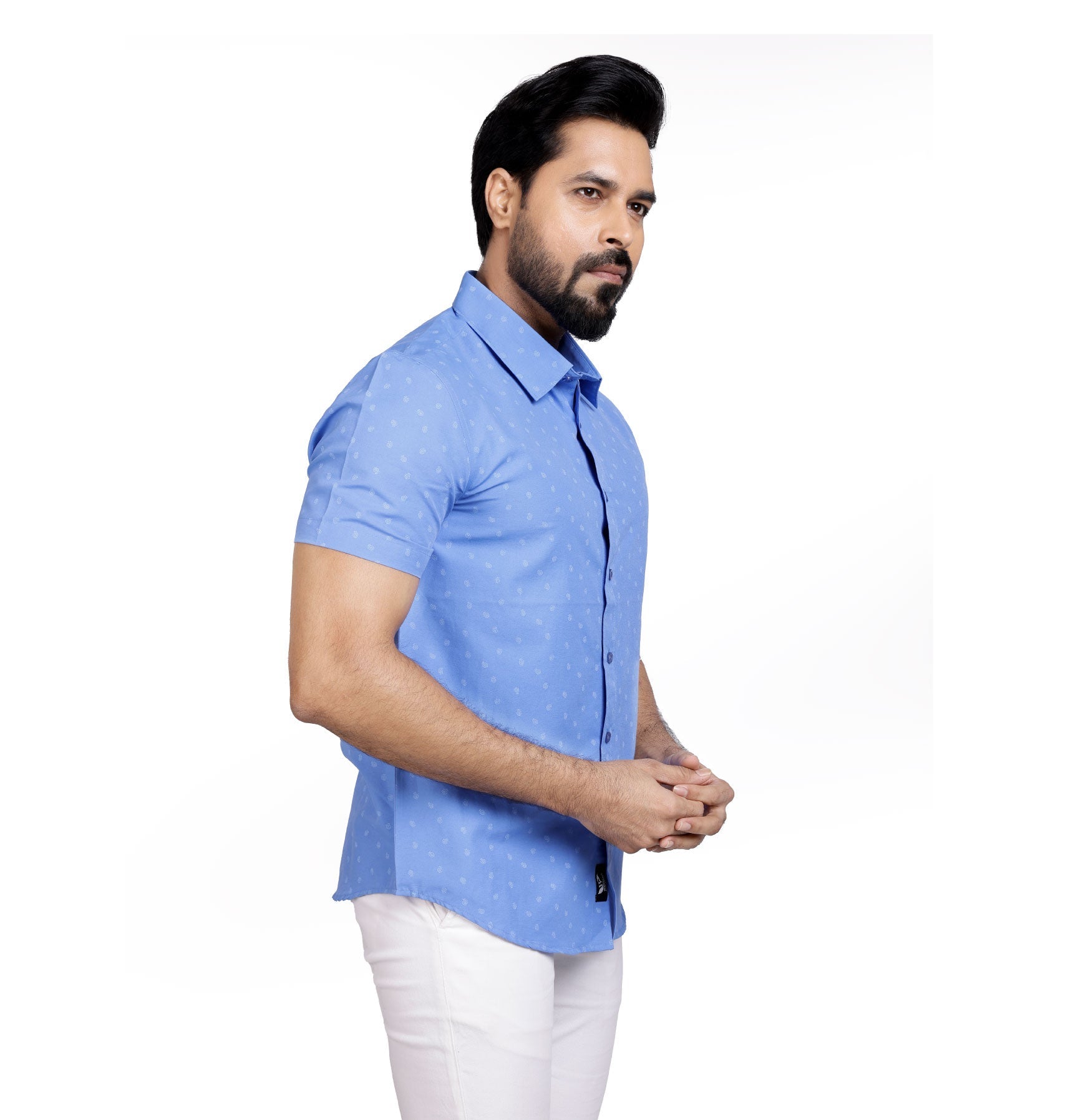Active Fit Men's Shirt with Spiral Pattern - Half Sleeves - Blue Bonnet