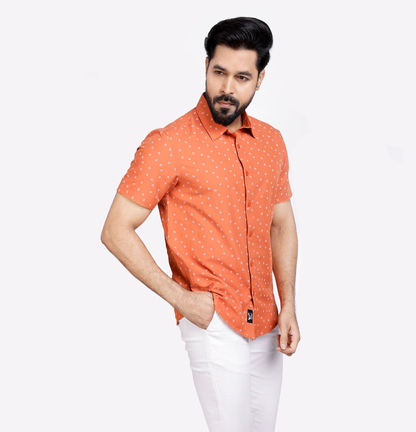 Active Fit Men's Shirt with Spiral Pattern - Half Sleeves - Rust Orange