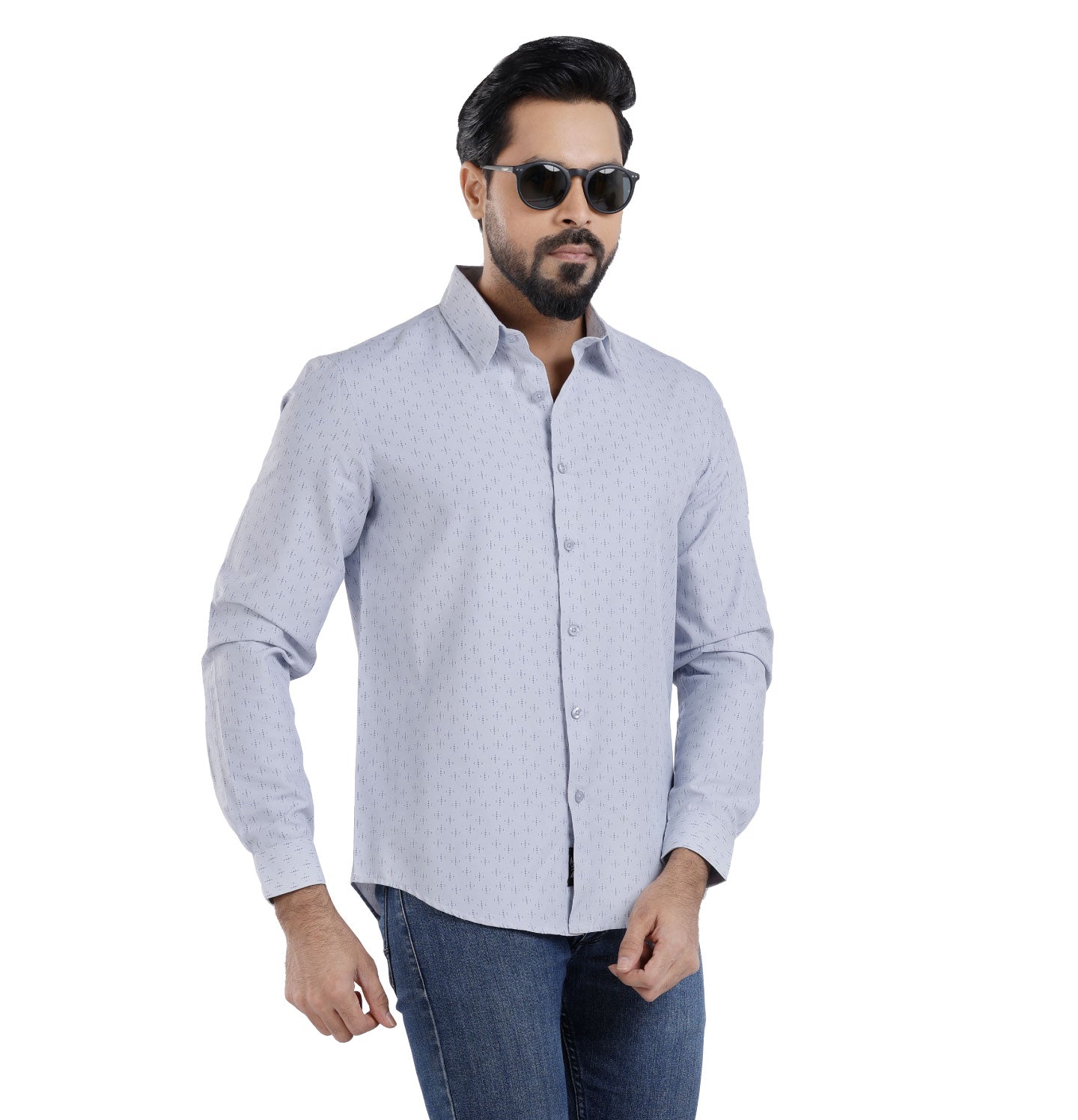 Active Fit Men's Shirt with Diamonds Pattern - Full Sleeves - Ice Blue