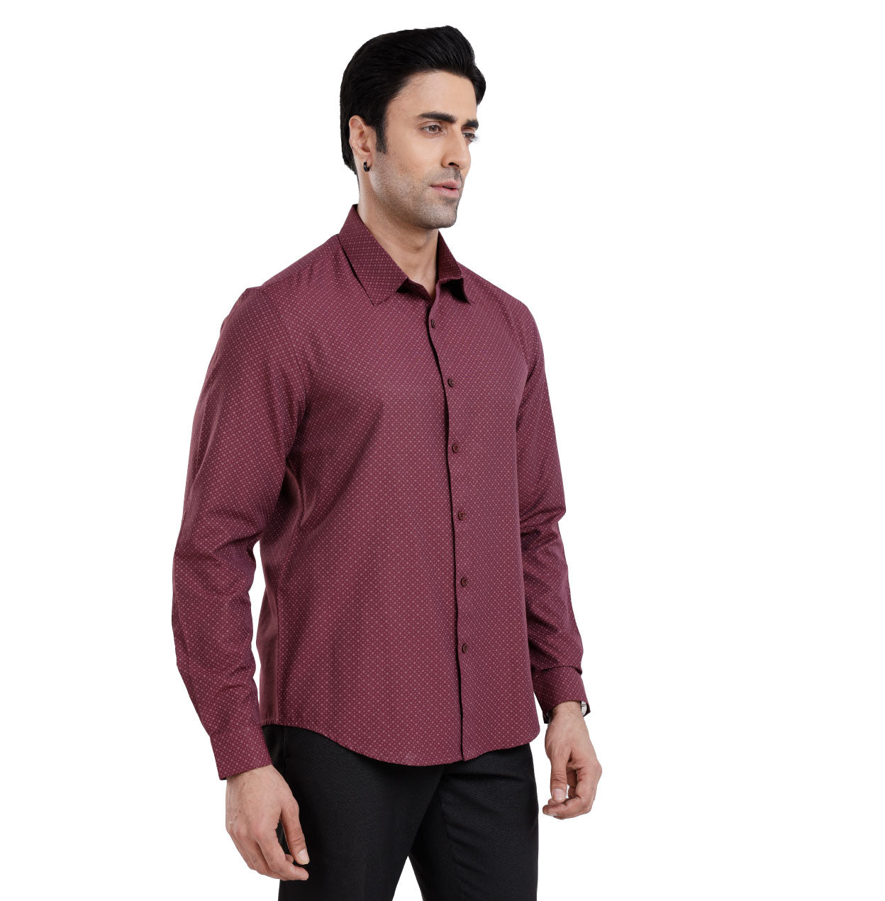 Active Fit Men's Shirt with Classic Pattern - Full Sleeves - Wine