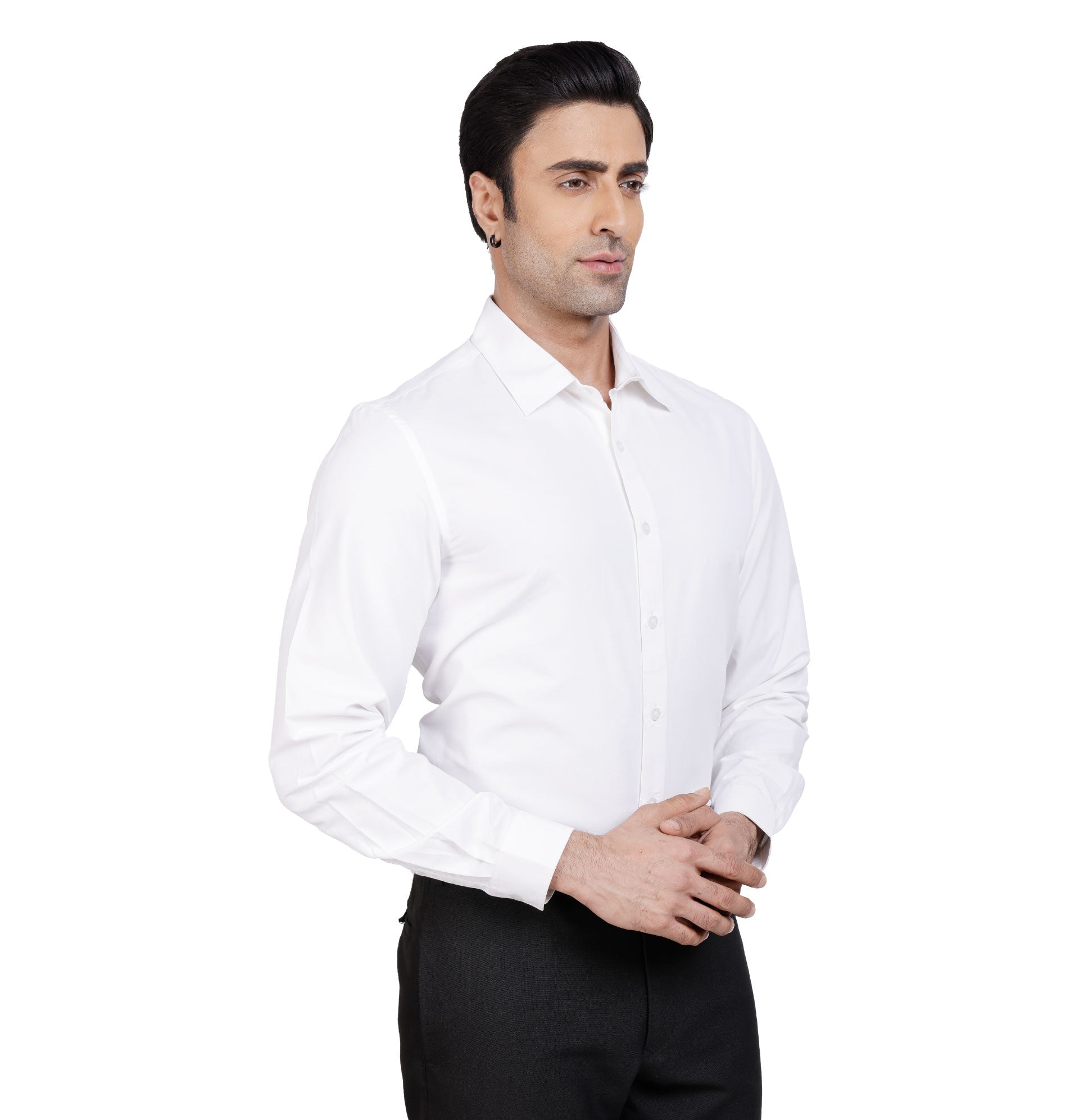 Active Fit Men's Shirt with Solid Pattern - Full Sleeves - White
