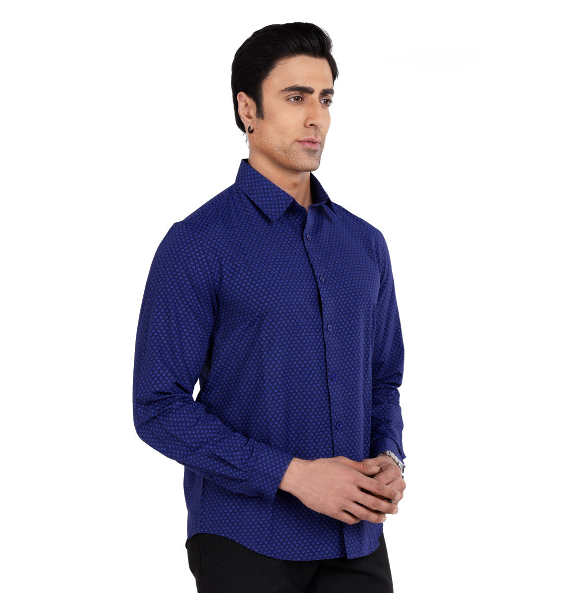 Active Fit Men's Shirt with Cluster Pattern - Full Sleeves - Royal Blue