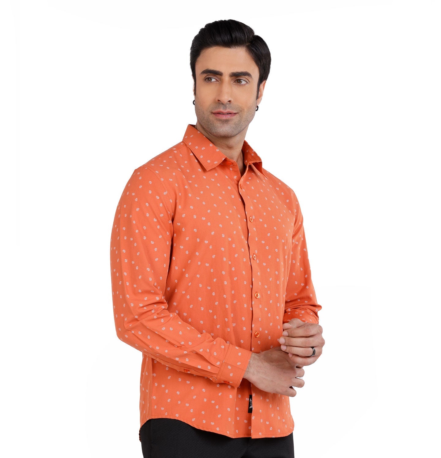 Active Fit Men's Shirt with Spiral Pattern - Full Sleeves - Rust Orange