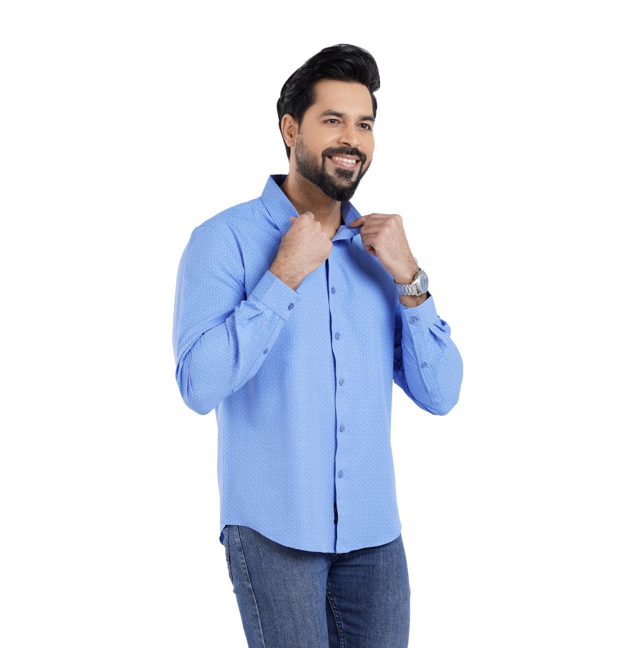 Active Fit Men's Shirt with Arrow Pattern - Full Sleeves - Blue Bonnet