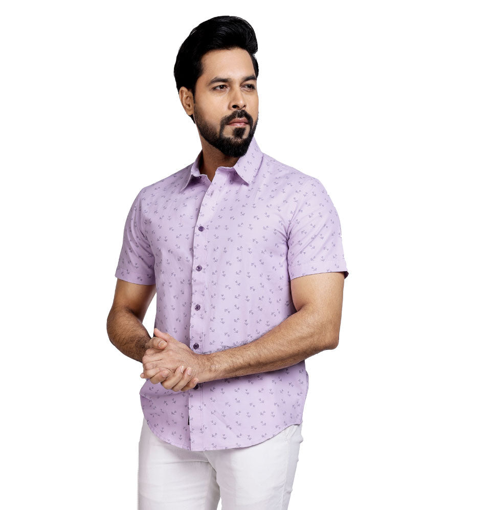 Active Fit Men's Shirt with Dandelions Pattern - Half Sleeves - Orchid Patel