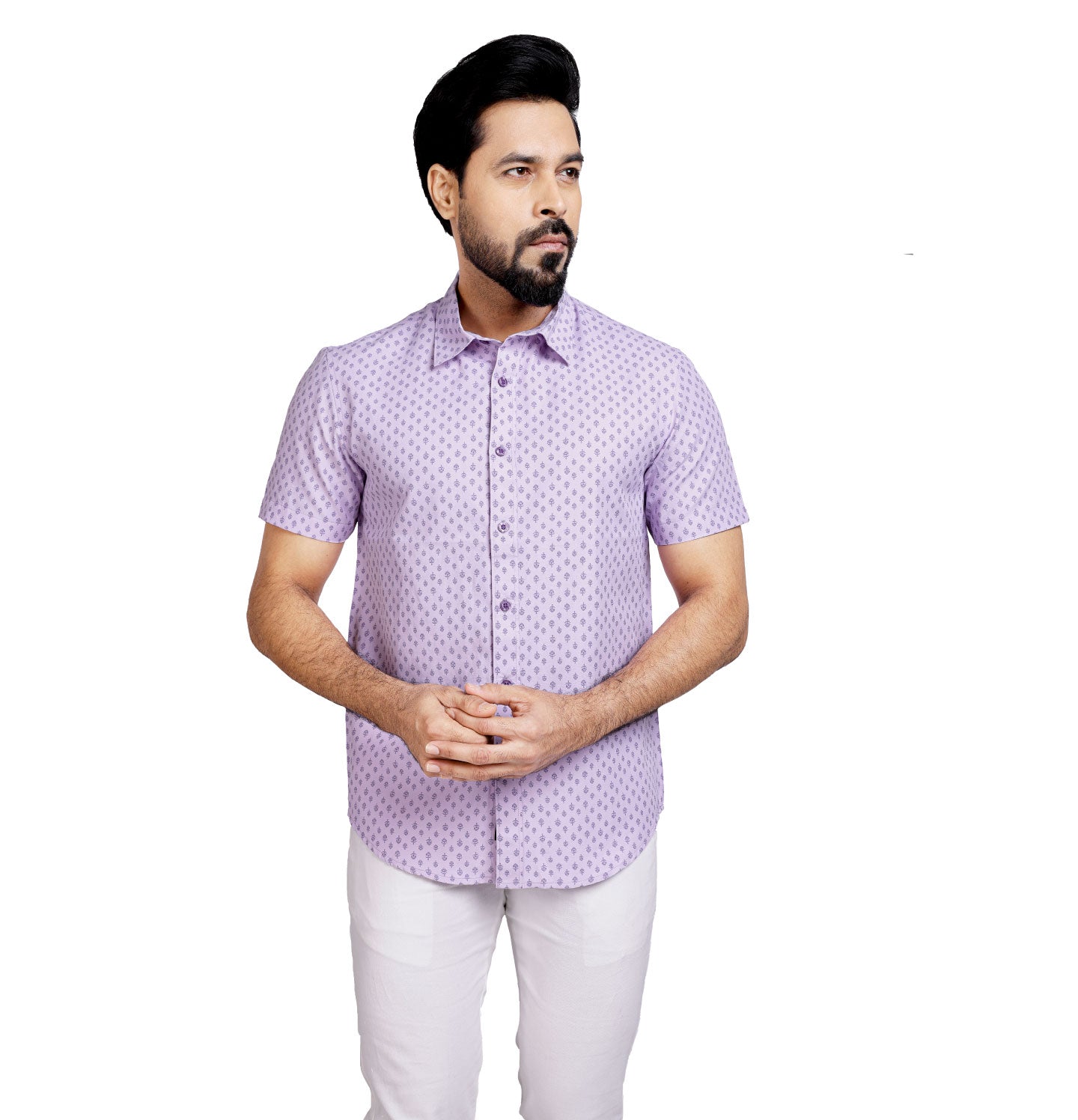 Active Fit Men's Shirt with Ethnic Pattern - Half Sleeves - Orchid Patel
