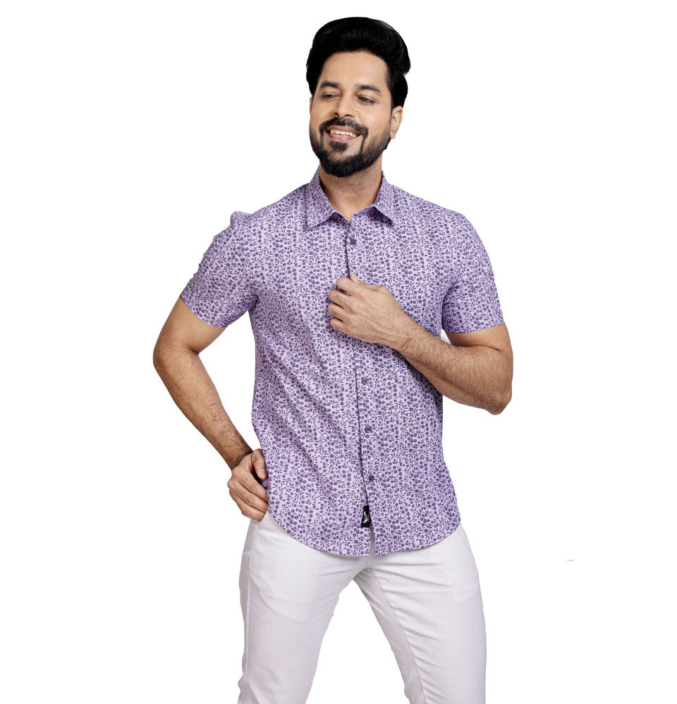 Active Fit Men's Shirt with Florals Pattern - Half Sleeves - Orchid Patel