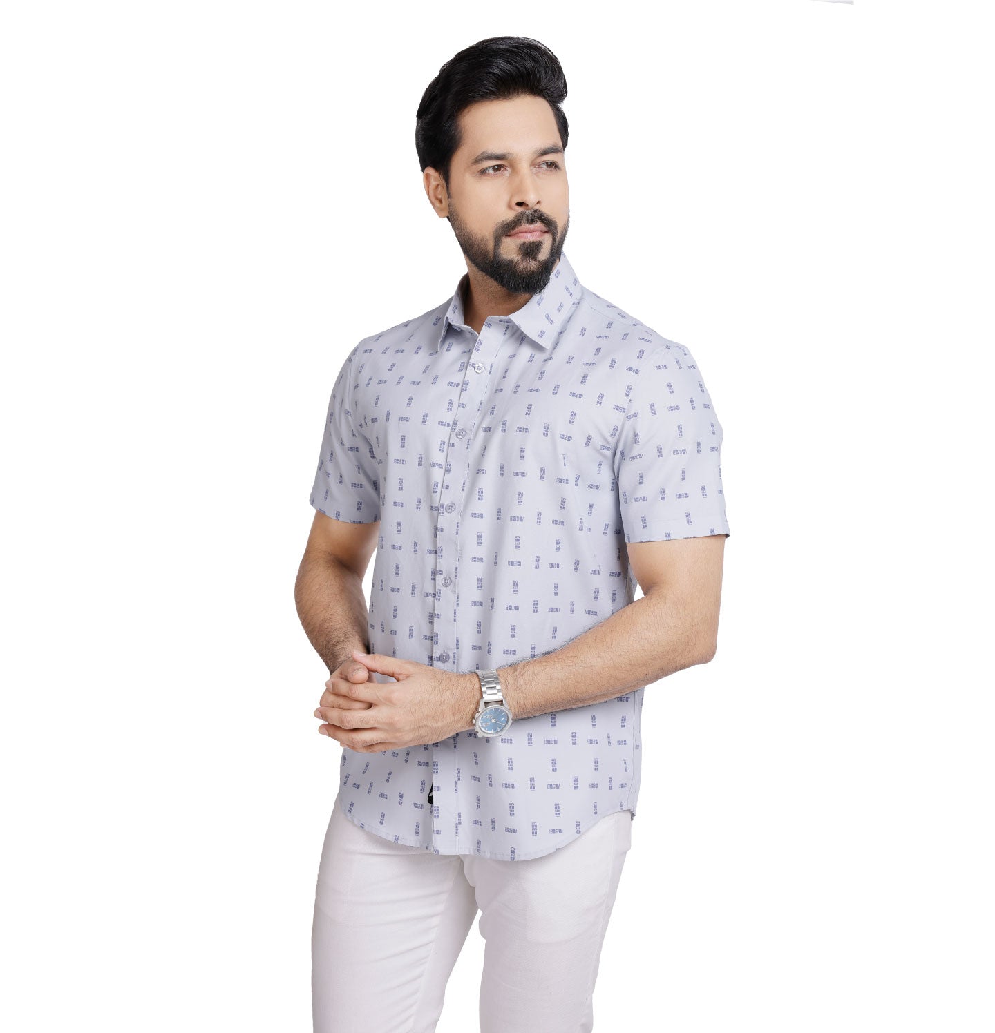 Active Fit Men's Shirt with Tribal Pattern - Half Sleeves - Ice Blue