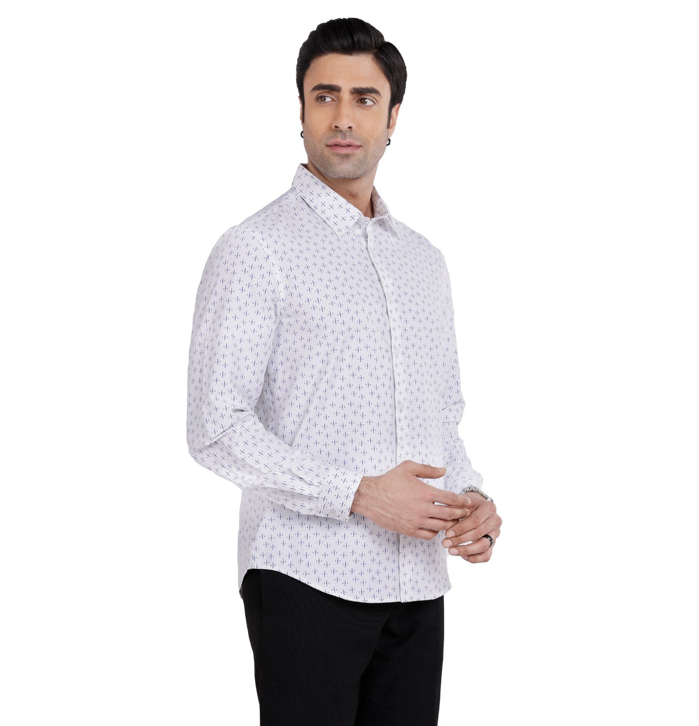 Active Fit Men's Shirt with Diamonds - Full Sleeves - White