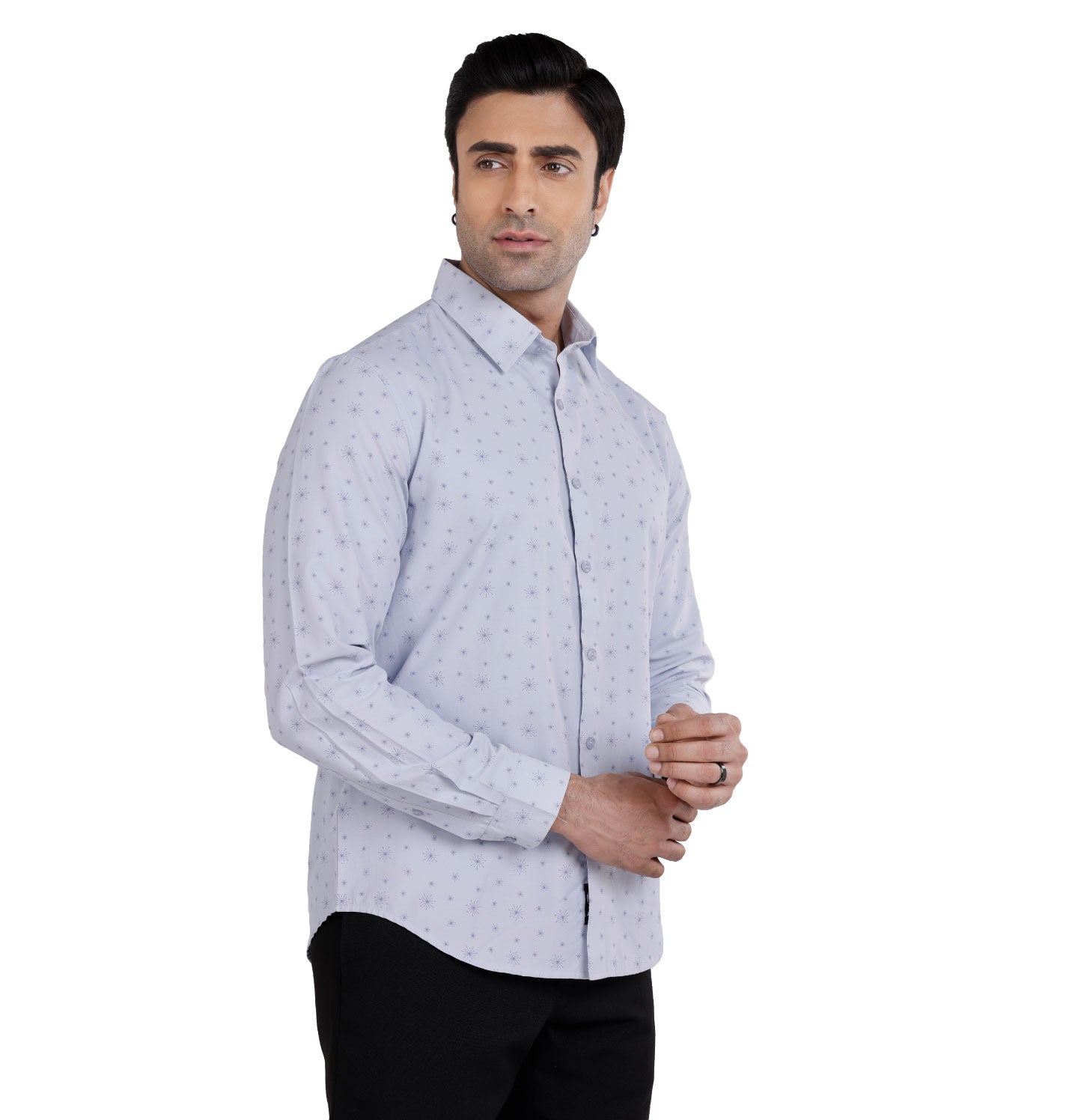 Active Fit Men's Shirt with Crackers Pattern - Full Sleeves - Ice Blue