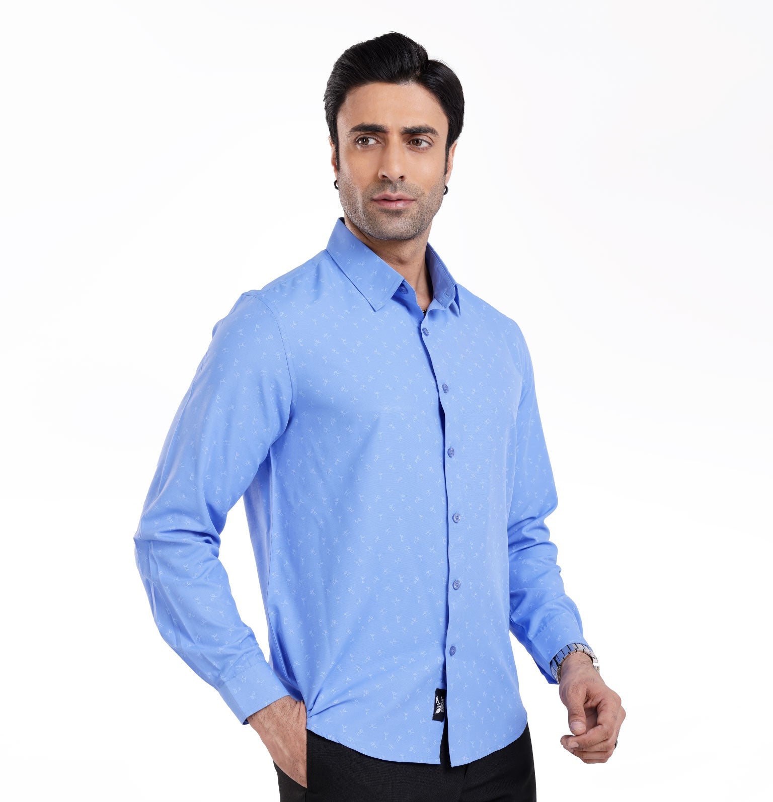 Active Fit Men's Shirt with Play Pattern - Full Sleeves - Blue Bonnet