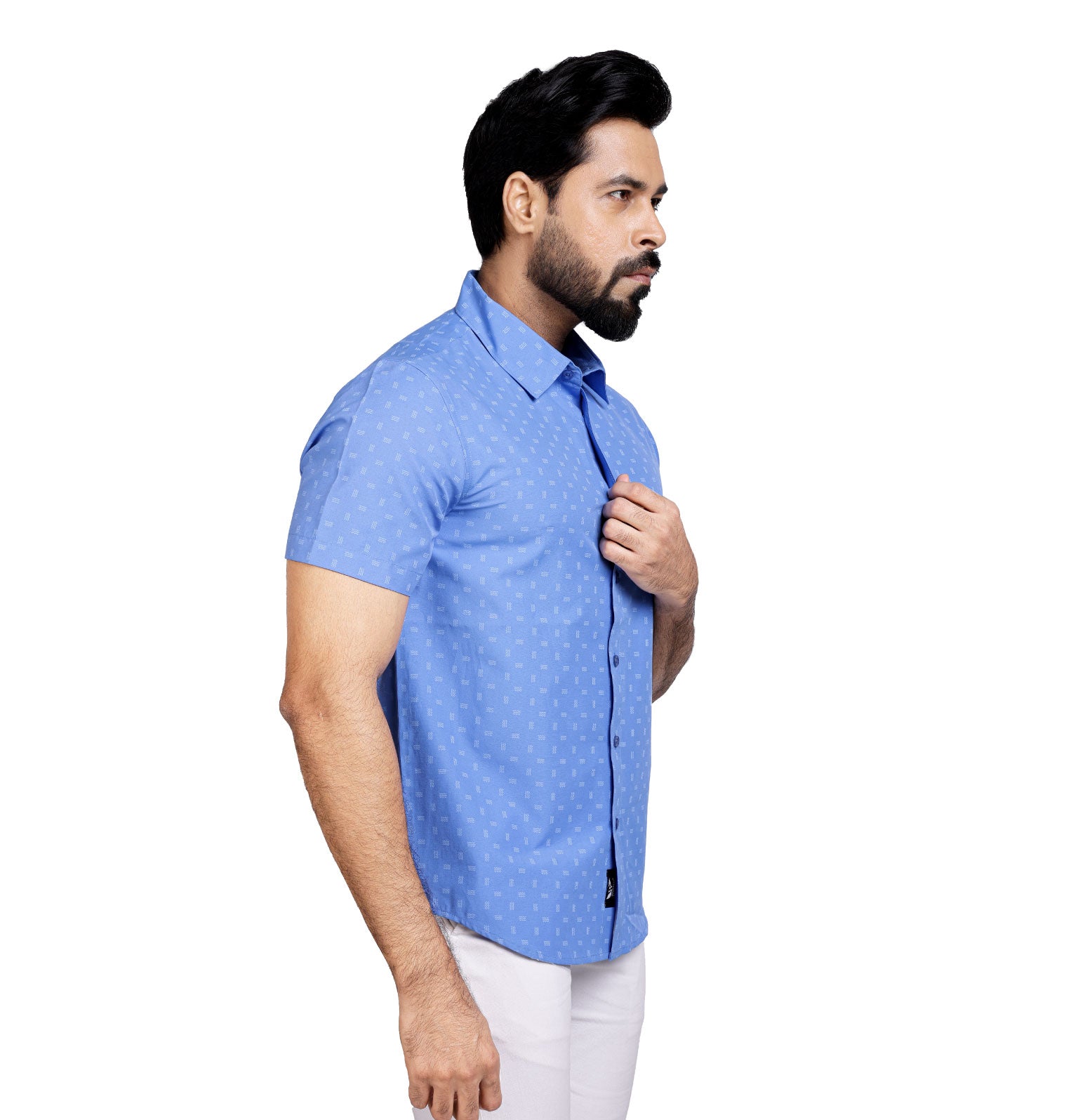 Active Fit Men's Shirt with Waves Pattern - Half Sleeves - Blue Bonnet