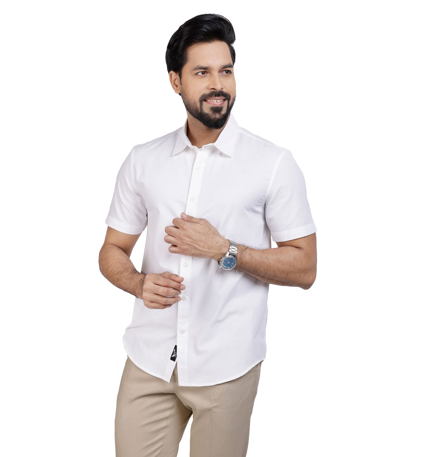Active Fit Men's Shirt with Solid Pattern - Half Sleeves - White