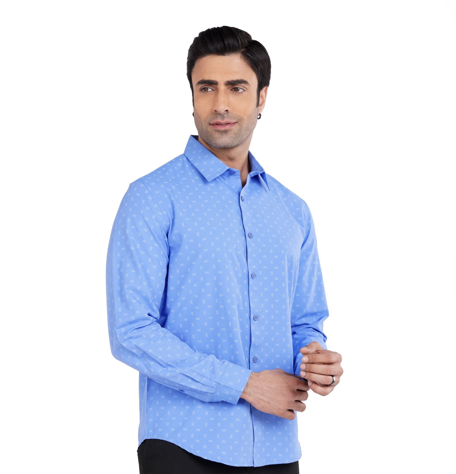 Active Fit Men's Shirt with Waves Pattern - Full Sleeves - Blue Bonnet