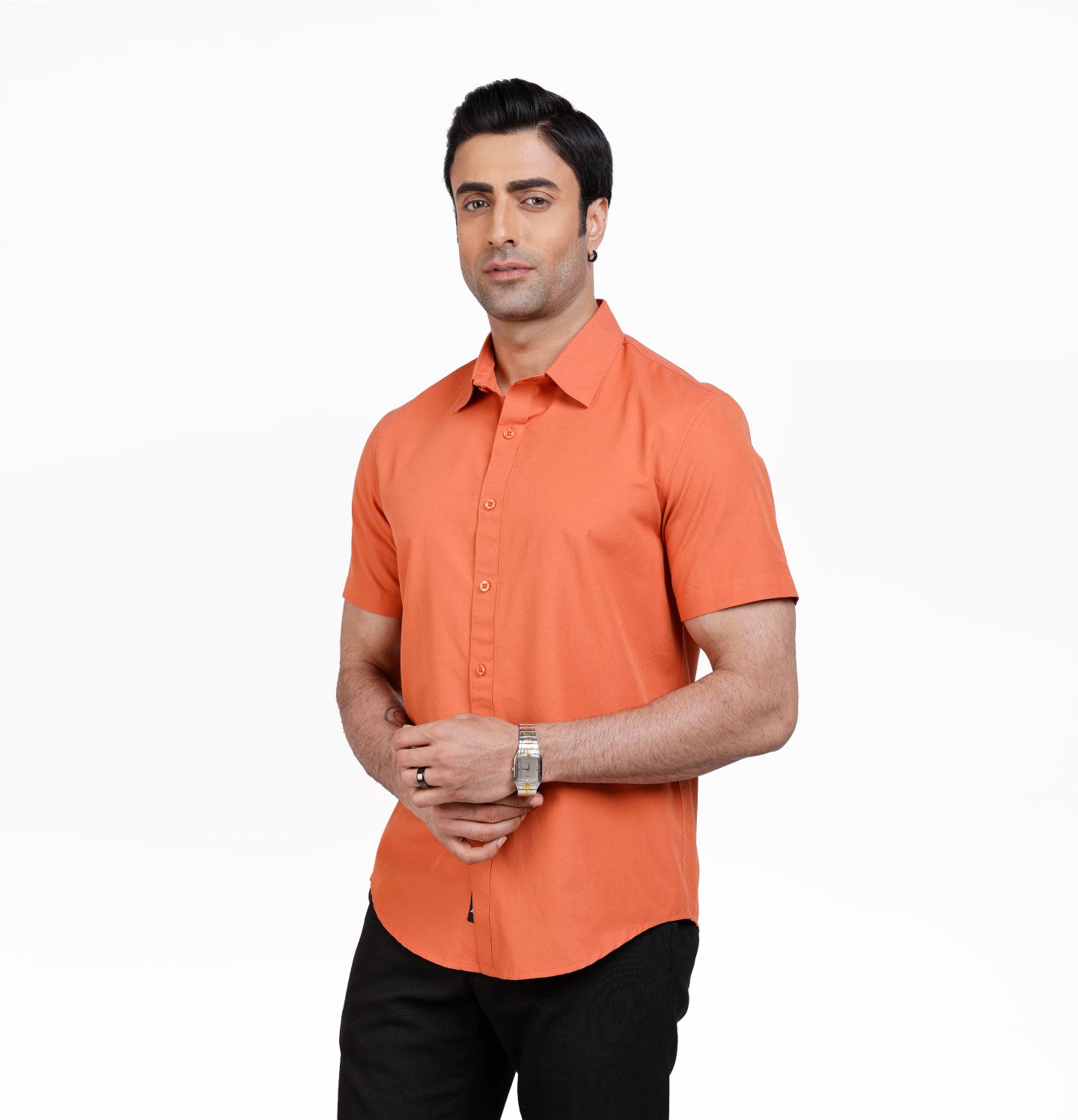 Active Fit Men's Shirt with Solid Pattern - Half Sleeves - Rust Orange
