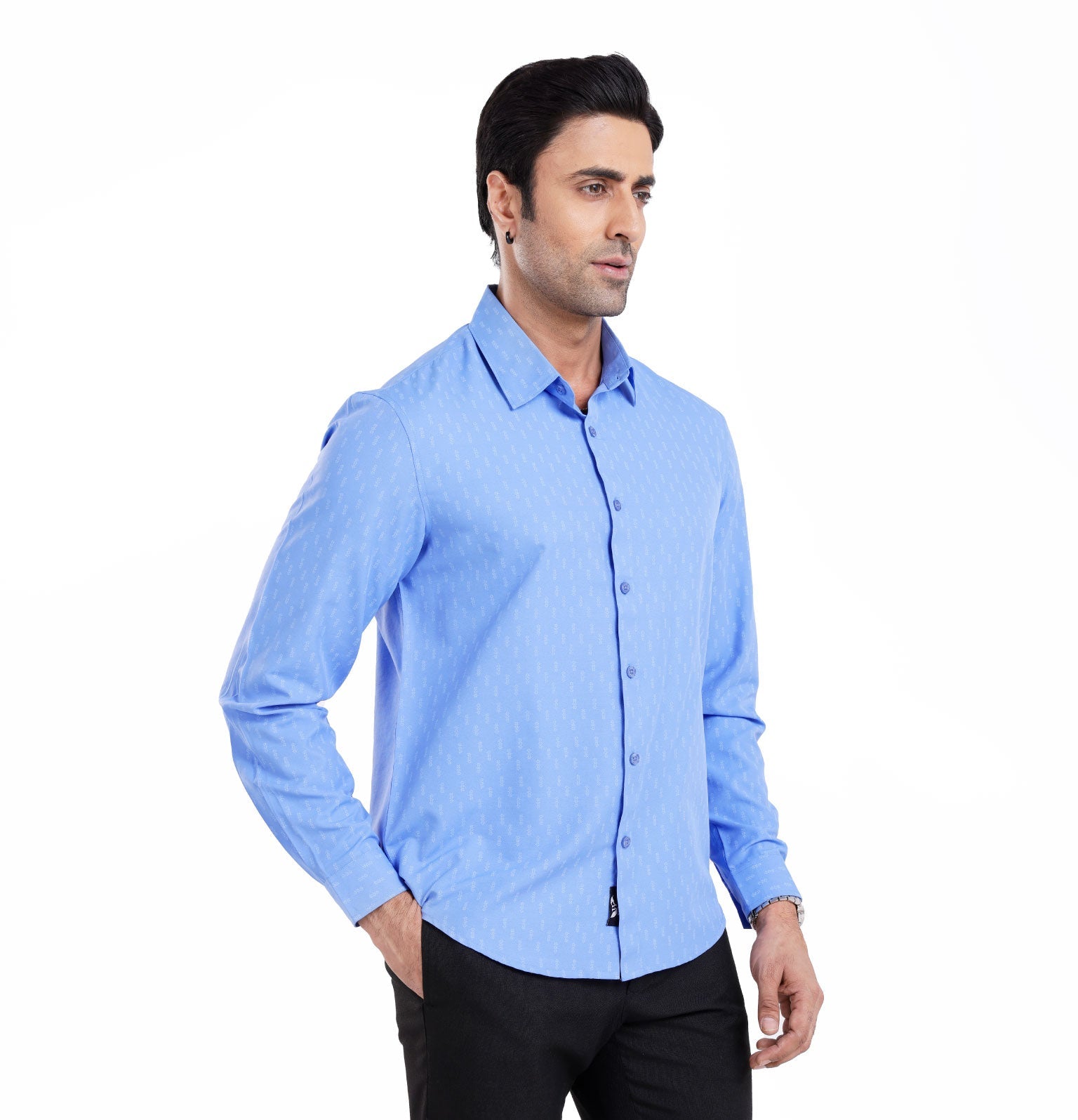 Active Fit Men's Shirt with Minimal Pattern - Full Sleeves - Blue Bonnet