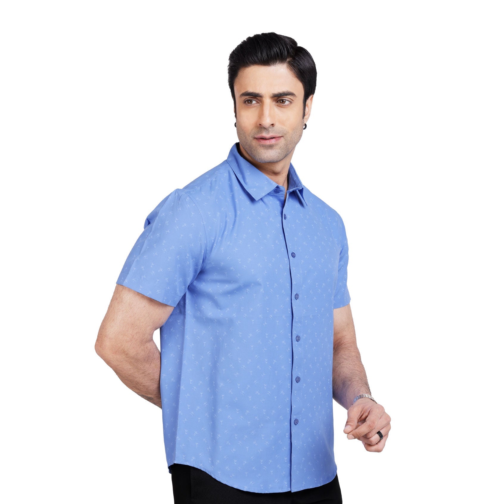 Active Fit Men's Shirt with Play Pattern - Half Sleeves - Blue Bonnet