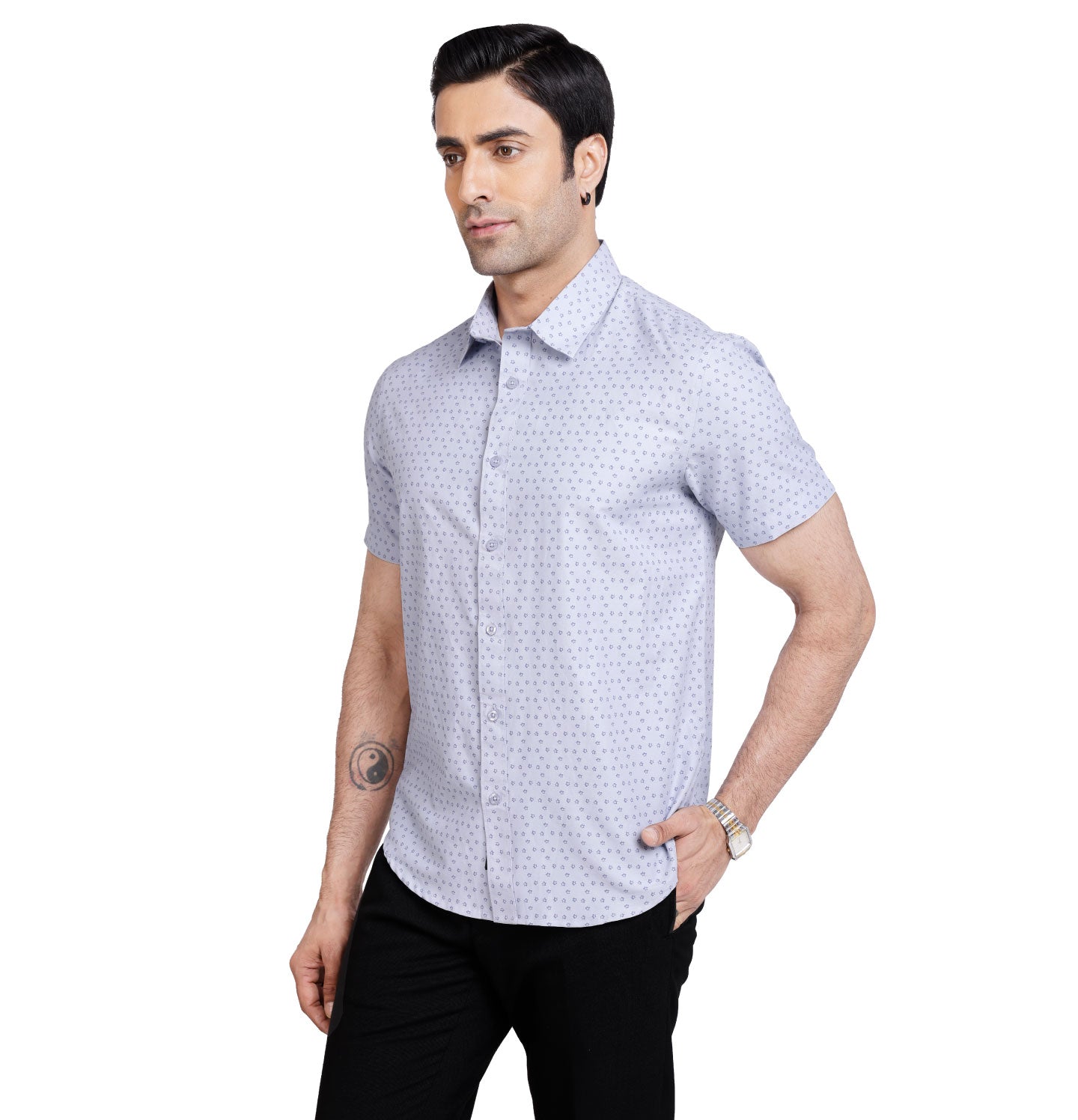 Active Fit Men's Shirt with Dreamteam Pattern - Half Sleeves - Ice Blue