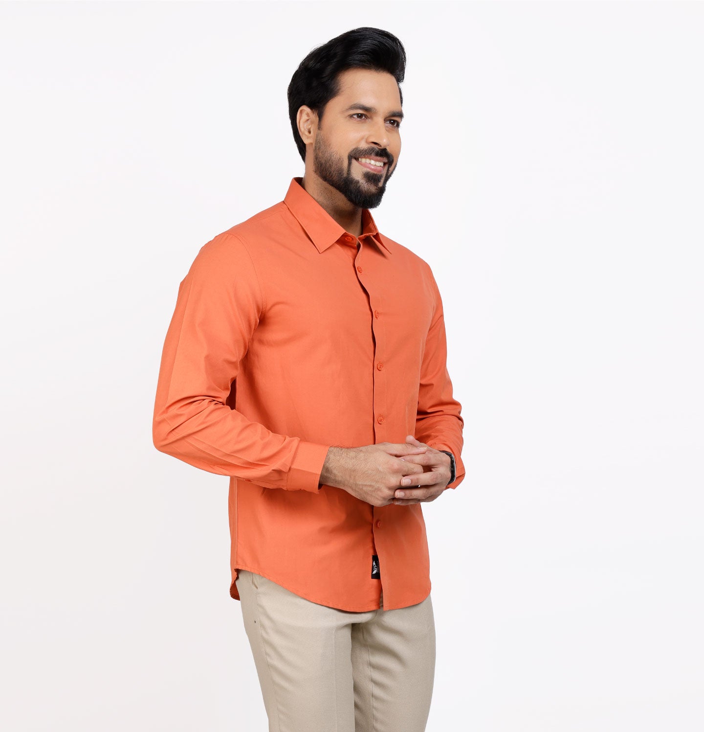 Active Fit Men's Shirt with Solid Pattern - Full Sleeves - Rust Orange
