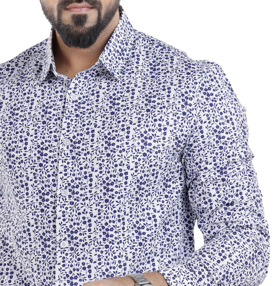 Active Fit Men's Shirt with Florals - Full Sleeves - White