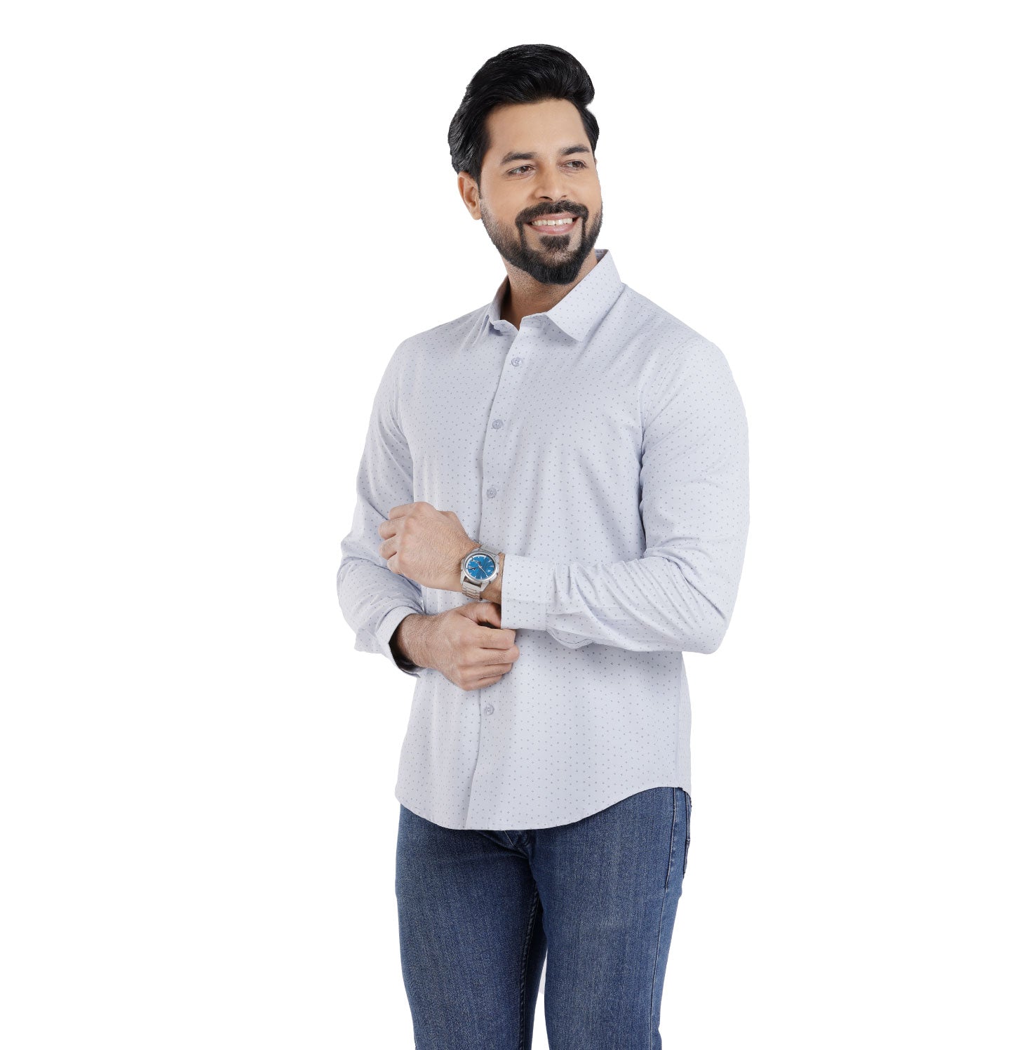 Active Fit Men's Shirt with Rhombus Pattern - Full Sleeves - Ice Blue