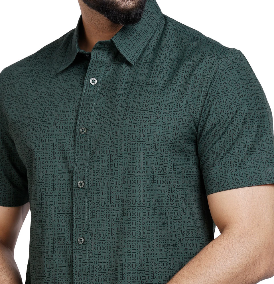 Active Fit Men's Shirt with All Maths Pattern - Half Sleeves - Green