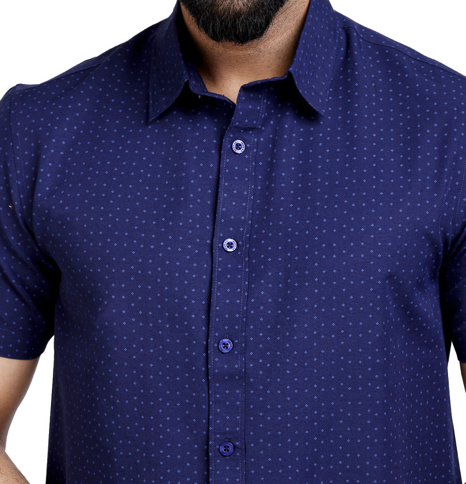 Active Fit Men's Shirt with Rhombus Pattern - Half Sleeves - Royal Blue