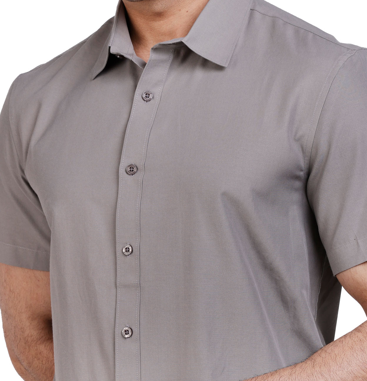 Active Fit Men's Shirt with Solid Pattern - Half Sleeves - Grey